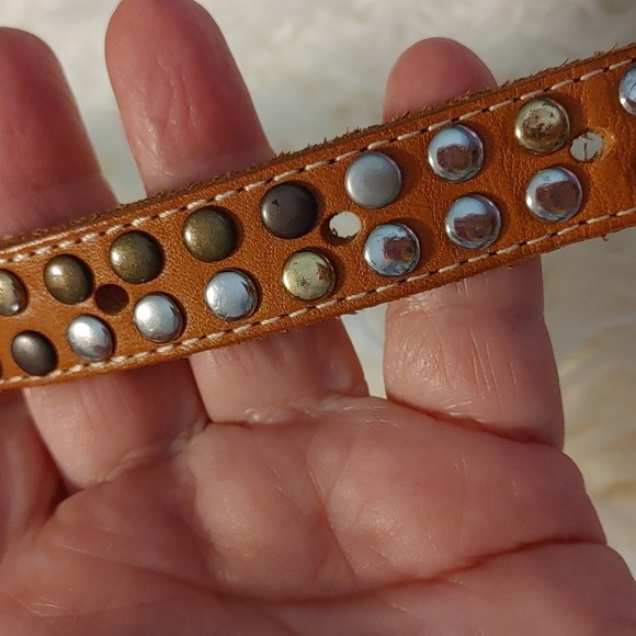 Tan Leather studded Belt - Picture 4 of 9